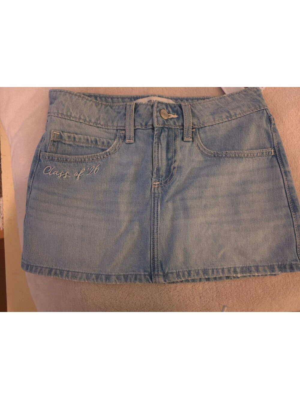 Hollister light wash denim mini skirt